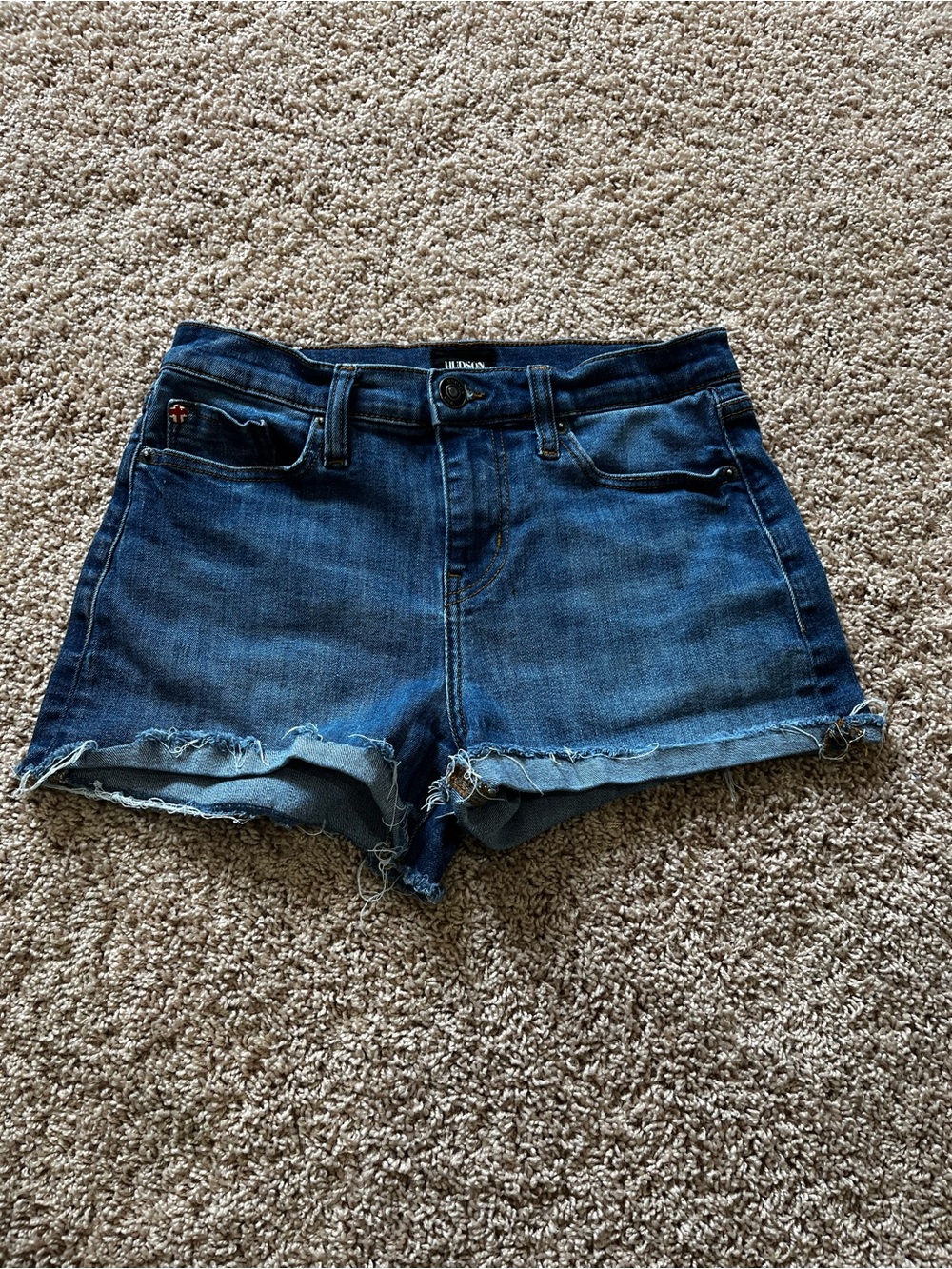 Hudson Gracie Mediim Blue Denim Frayed Hem Jean Shorts